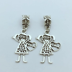 Vintage Silber Mädchen Anhänger für DIY Armbänder mit Herz und Perlen Details