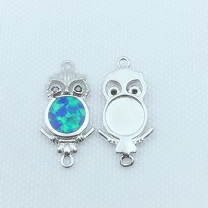 Gold Plated Copper Owl Synthetic Opal Inlaid Double Hole DIY Jewelry Connector Accessory Adjustable Box Chain Bracelet Women Jewelry