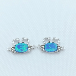 Pendentif Connecteur Crabe en Cuivre Incrustation Opale Synthétique Doubles Anneaux Composants de Bracelet Coulissant pour Bijoux DIY