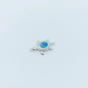 Connecteur tortue plaqué or avec opale bleue et cristaux pour bracelets DIY