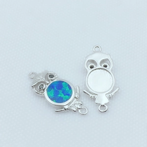 Gold plated copper owl connector with blue opal inlay for DIY jewelry bracelet making