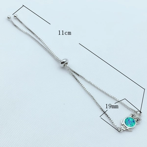 Silver owl opal connector bracelet with adjustable sliding box chain for jewelry making