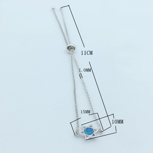 Adjustable silver star bracelet with blue opal stone and box chain, 11cm length