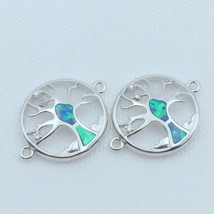 Silberne Lebensbaum-Opal-Verbinder für DIY-Armbänder mit funkelndem Zirkonia-Schmuckbesatz