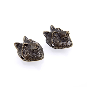 Vintage bronze wolf head spacer beads for DIY jewelry making and bracelet charms
