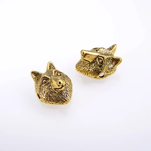 DIY zinc alloy wolf head charms in antique gold finish for jewelry making and bracelets