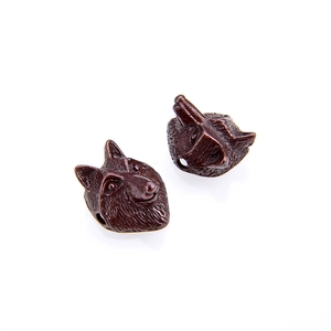 Antique bronze wolf head beads for DIY jewelry making with detailed metal texture