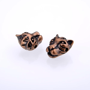 Vintage bronze tiger head alloy beads with detailed textured engraving for DIY jewelry