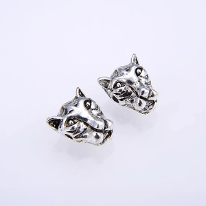 Pair of antique silver tiger head metal beads for DIY jewelry making and bracelet charms
