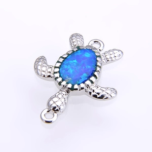 Ciondolo tartaruga con opale blu e finitura argento per creazione gioielli fai da te