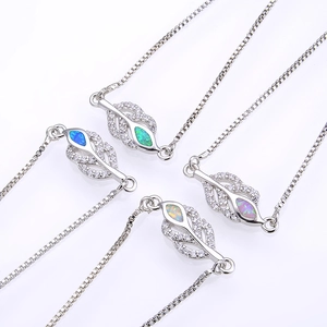Adjustable Leaf Bracelet Copper Rose Gold Gold Silver Plated Synthetic Opal Cubic Zirconia Micro Pave Bolo Box Chain Jewelry