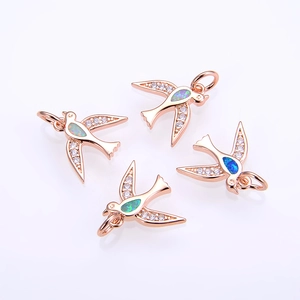 Colgante de Golondrina de Cobre Con Ópalo de Colores E Incrustaciones de Strass Para Joyería de Moda Accesorios de Collar DIY