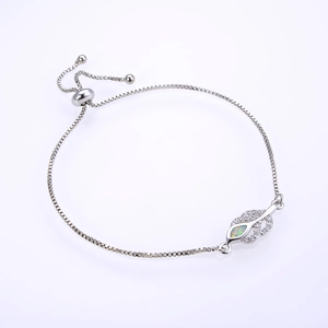 Detail of adjustable leaf bracelet featuring marquise opal and micro-pave cubic zirconia