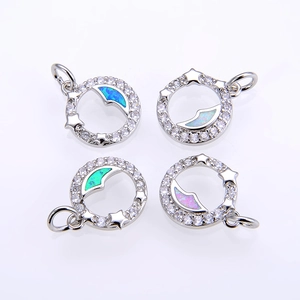 Colgante Redondo de Cobre Luna y Estrella con Circonia y Ópalo Artificial Accesorio de Joyería DIY para Collares