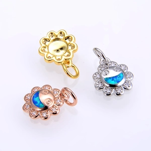Drei Sonnenblumen Anhänger in Gold Silber Roségold mit Opal Zentrum und Zirkon Besatz