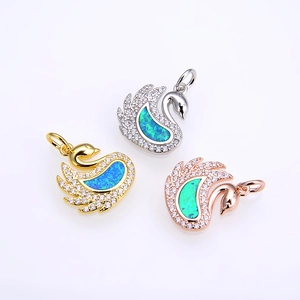 Elegant Swan Pendant With Synthetic Opal And Cubic Zirconia For DIY Necklace Jewelry Making Gold Silver Rose Gold Plated