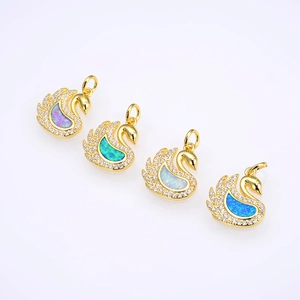 Creative swan opal pendants with gold plating and white zircon accents in four colors