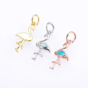 Three flamingo opal pendants in gold, silver and rose gold finish for jewelry making