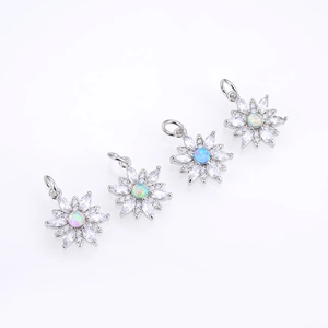Colgante de Girasol de Cobre Solo Sin Cadena Ópalo Sintético Zirconia Blanca Flor Encanto Accesorio para Mujer Joyería de Bricolaje