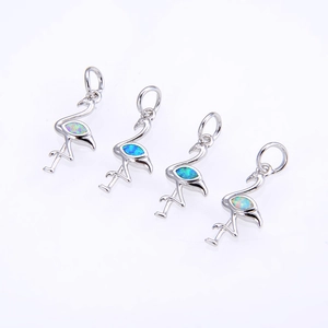 Flamingo Pendant Charm Copper Synthetic Opal Inlaid Elegant Animal Jewelry Making Accessory For Necklace Bracelet Gift