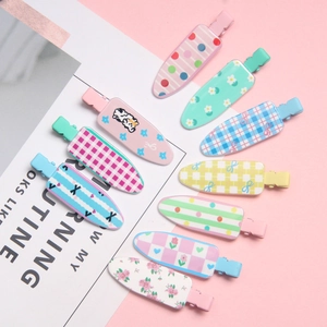 Colorful macaron acrylic hair clips set with floral and cartoon prints for women