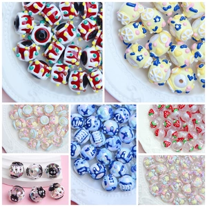 Colorful Acrylic Hand-painted Beads Mixed Fruit Heart Animal Pattern 3D Cream Style DIY Bracelet Necklace Making Jewelry Findings