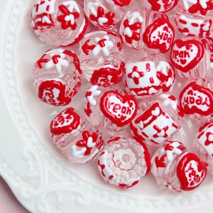 Perles de Noël en acrylique DIY avec motifs rouges et blancs pour bijoux faits main