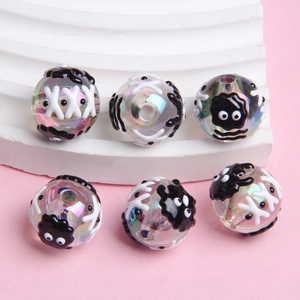 Iris iridescent acrylic beads with hand-painted soot sprite eye designs for DIY jewelry