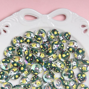 Creative Christmas beaded glass beads with hand-painted floral pattern in white ceramic tray