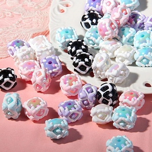Perles rondes évidées peintes à la main pour bijoux DIY et chaînes de téléphone