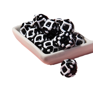 Perles d'hiver peintes à la main noir et blanc avec motifs géométriques pour bijoux DIY