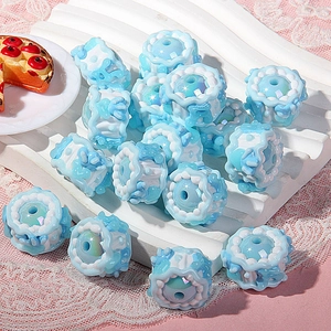 Blue and white wave patterned acrylic beads with glitter for DIY jewelry making