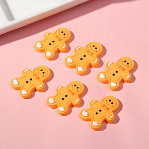 Set of 6 cute resin gingerbread man charms for DIY hair clips and phone cases
