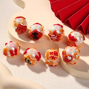 Perline Sciolte in Acrilico Dipinte a Mano per Creazione Gioielli Dolci Caratteri Auspiciosi Cinesi Motivo DIY Braccialetto Accessorio