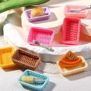Colorful resin miniature food baskets set with dollhouse bread and cheese toys