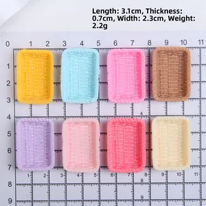 Close-up of 8-color miniature resin woven baskets with detailed rattan texture for dollhouse