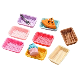 Miniature resin bread baskets with dollhouse food accessories for DIY play sets