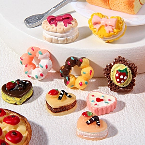 Cute DIY resin miniature dessert charms set with colorful donuts and mini cakes decorations