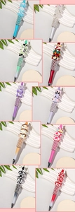 Detailed grid of DIY beaded pens with colorful beads and unique resin charms