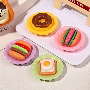 Resin Miniature Food Bread Hamburger Hot Dog Donut Toast DIY Accessories For Hair Clips Crafts Cute Dollhouse Decor Charms