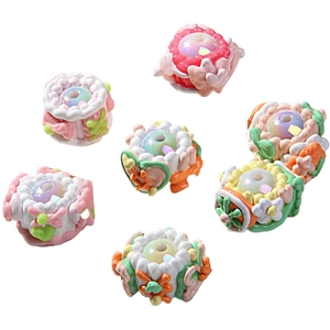 Colorful resin flower beads with pearlescent center for DIY phone chains and keychains