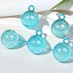 Five 15mm blue dreamy bubble beads with loop for DIY jewelry making and keychain charms
