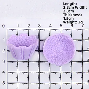 Detailed top view of a miniature purple resin basket with dimensions 2.8cm on a scale grid
