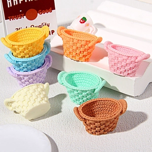 Miniature resin woven baskets in macaron colors for dollhouse garden decoration