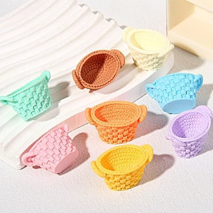 Miniature resin basket models with woven texture in vibrant candy colors for DIY crafts
