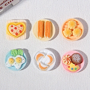 Detailed macro view of six resin miniature Chinese breakfast and Western food models
