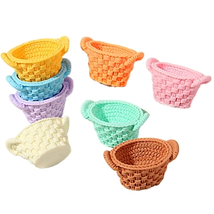 Miniature resin oval woven baskets in multiple candy colors for DIY dollhouse garden decor