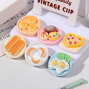 Miniature resin Chinese breakfast food set with baozi and dim sum on a tray