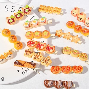 Cute Japanese style 3D food resin hair clips with realistic bread and dessert designs