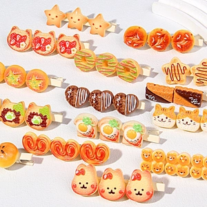 Cute resin food hair clips set with dessert shapes and colorful duckbill clips for girls